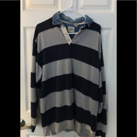 GHBass & Co/long sleeve/stripe polo/large/denim - Picture 1 of 5